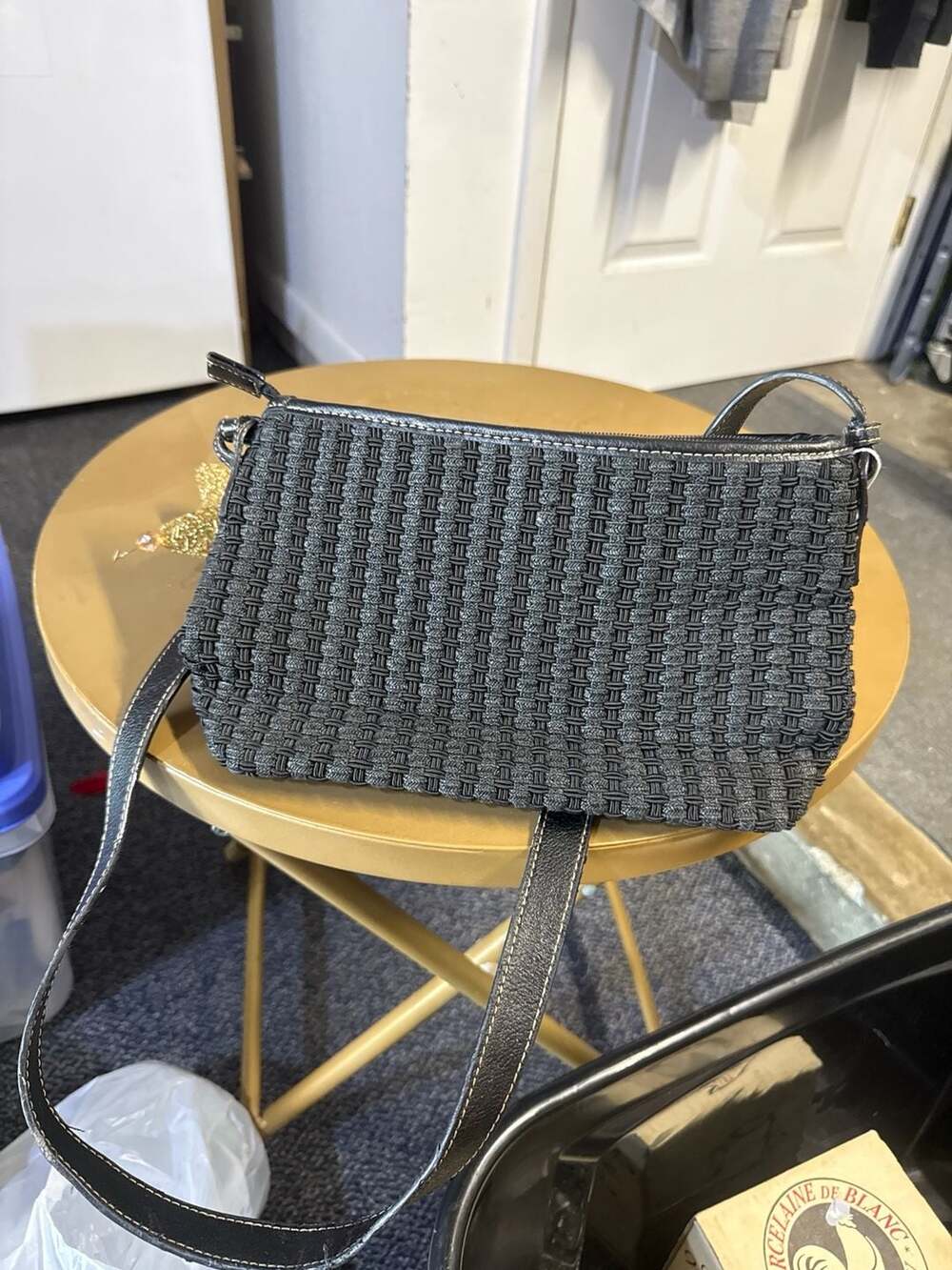 Liz Claiborne Black Woven Straw Crossbody Bag